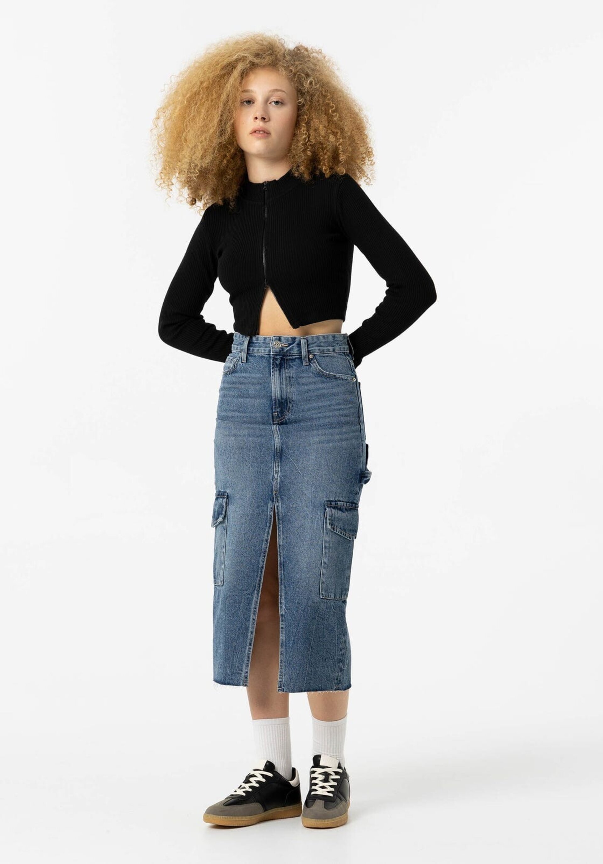 Falda Midi Denim Cargo - 3