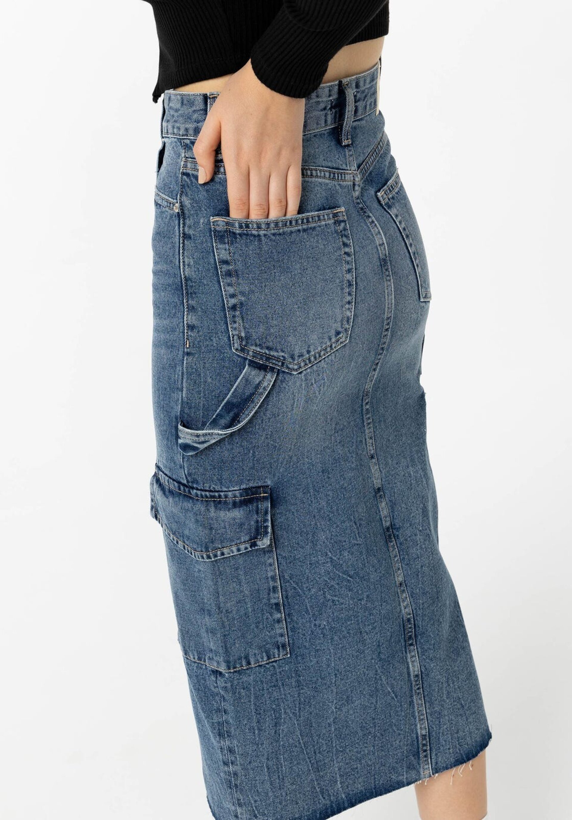 Falda Midi Denim Cargo - 6