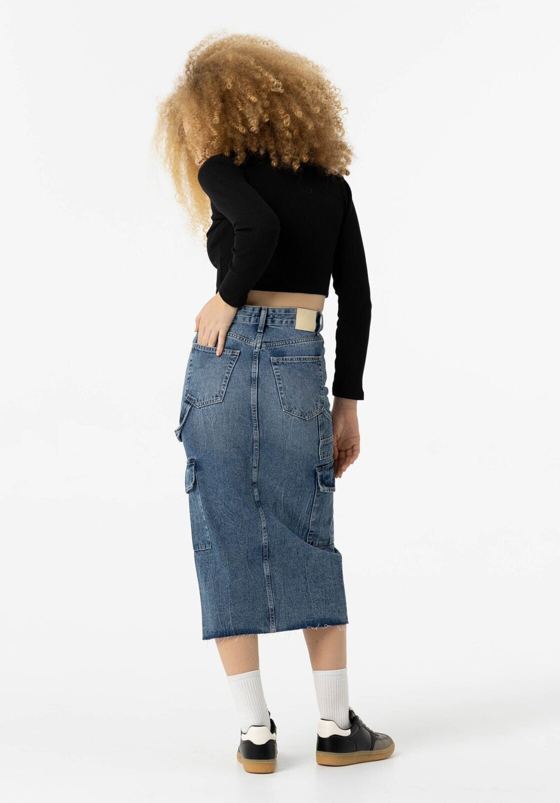 Falda Midi Denim Cargo - 5